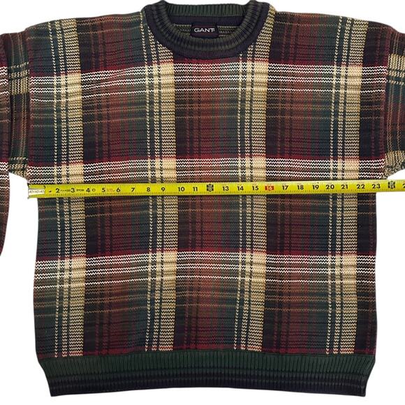 Gant Sweater Men Sz  XL VTG 90s Plaid Cotton Sweater Dad Grandpa Pullover Preppy - Picture 7 of 13